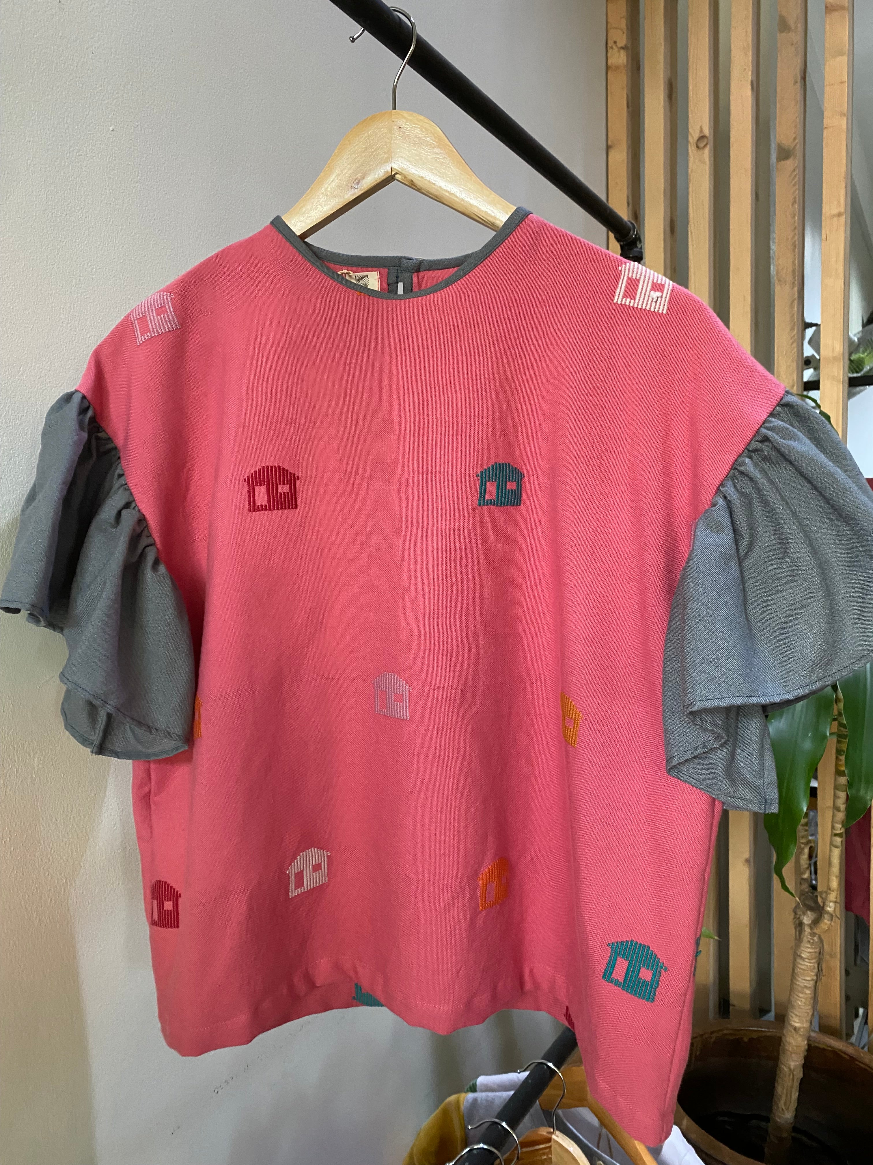 CORAZON: PINK BAHAY KUBO WITH GRAY POLY SLEEVES