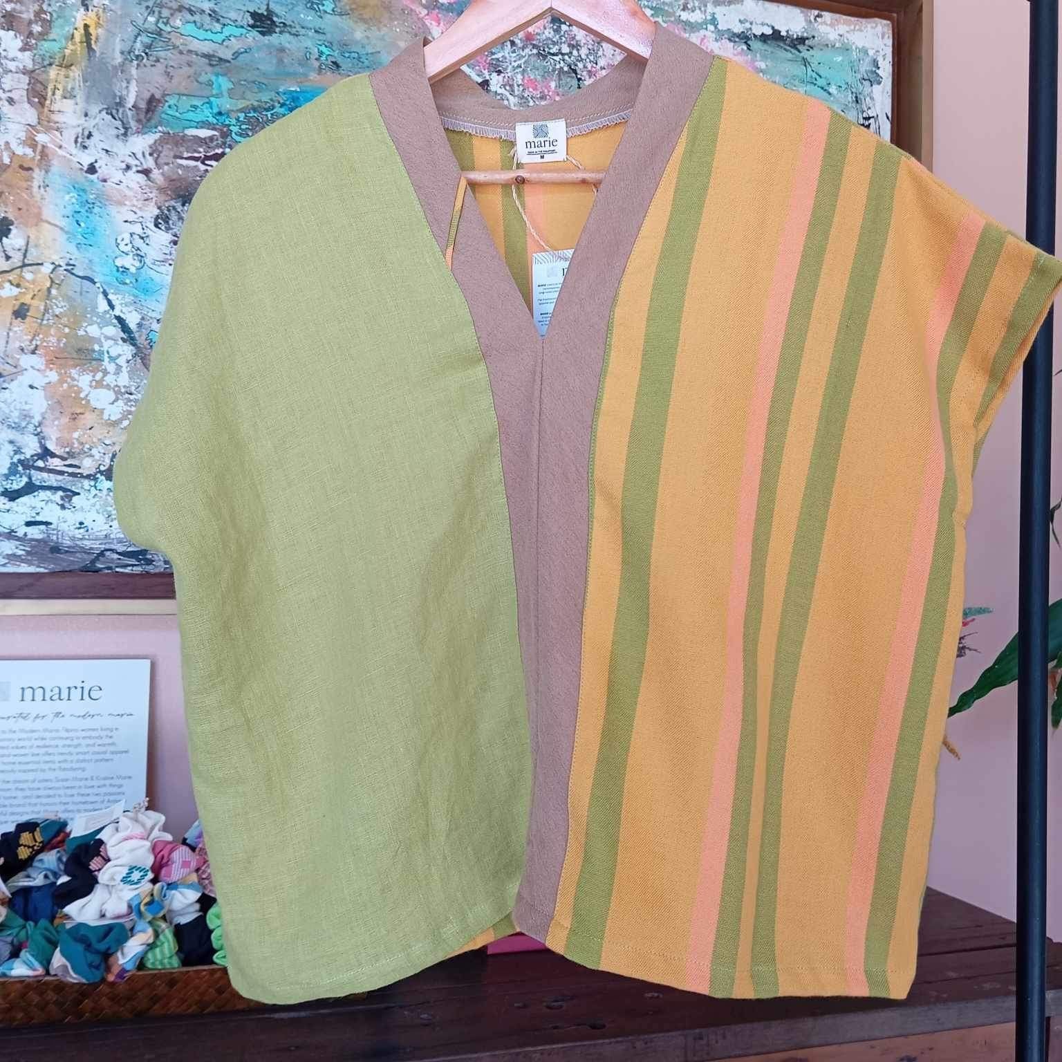 TINGADLAW: MIX LIME GREEN LINEN / NELIA W/ BROWN POLY BIAS