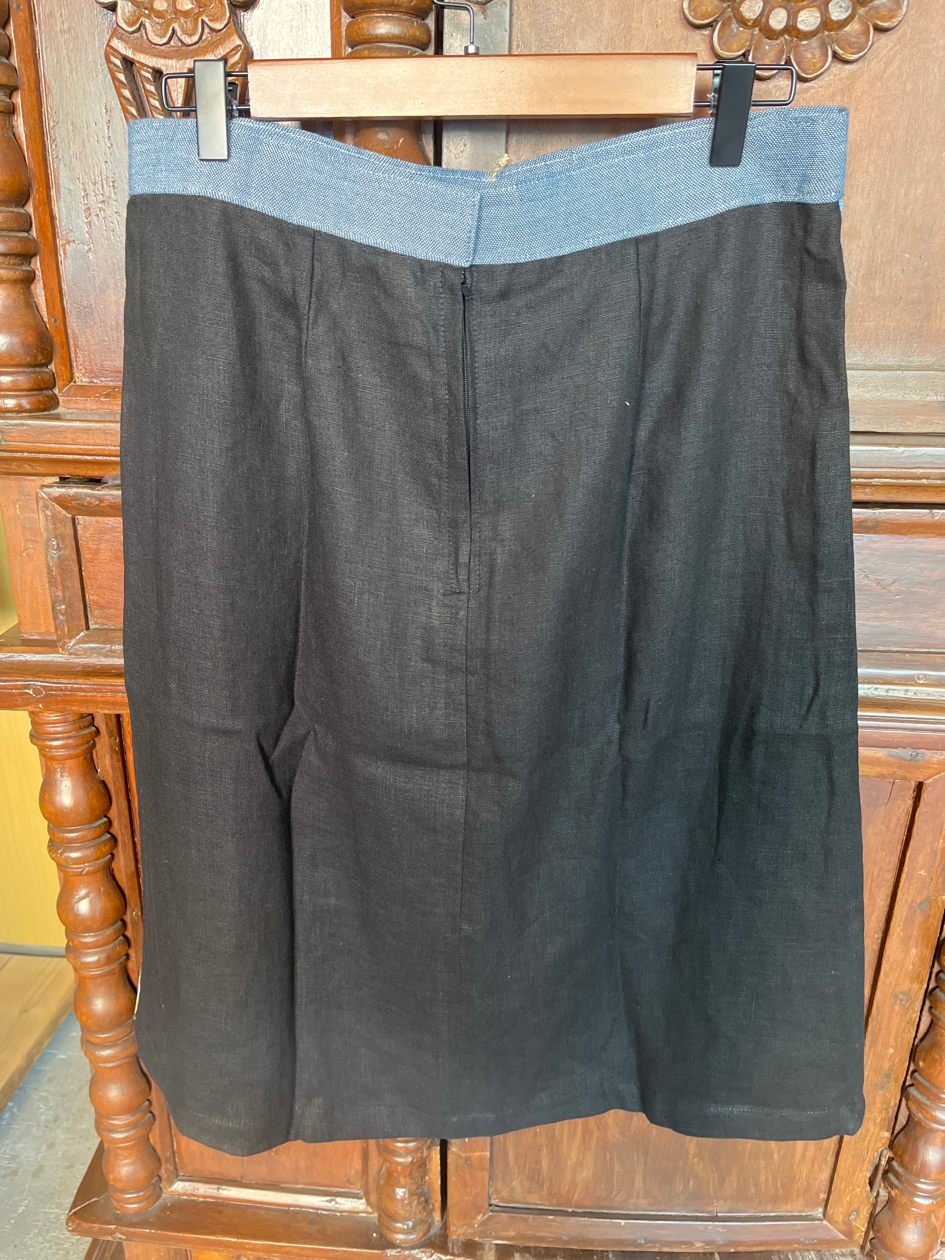 SKIRT: BETTINA Yellow pocket  (BLACK LINEN BACK)*