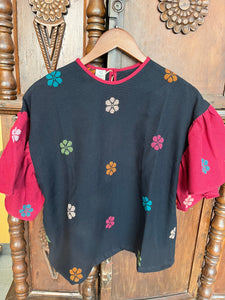 CORAZON: BLACK FLOWERS W/ RED FLOWERS SLEEVES