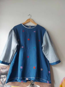 BLUE BAHAY KUBO  3/4 sleeves(customized)