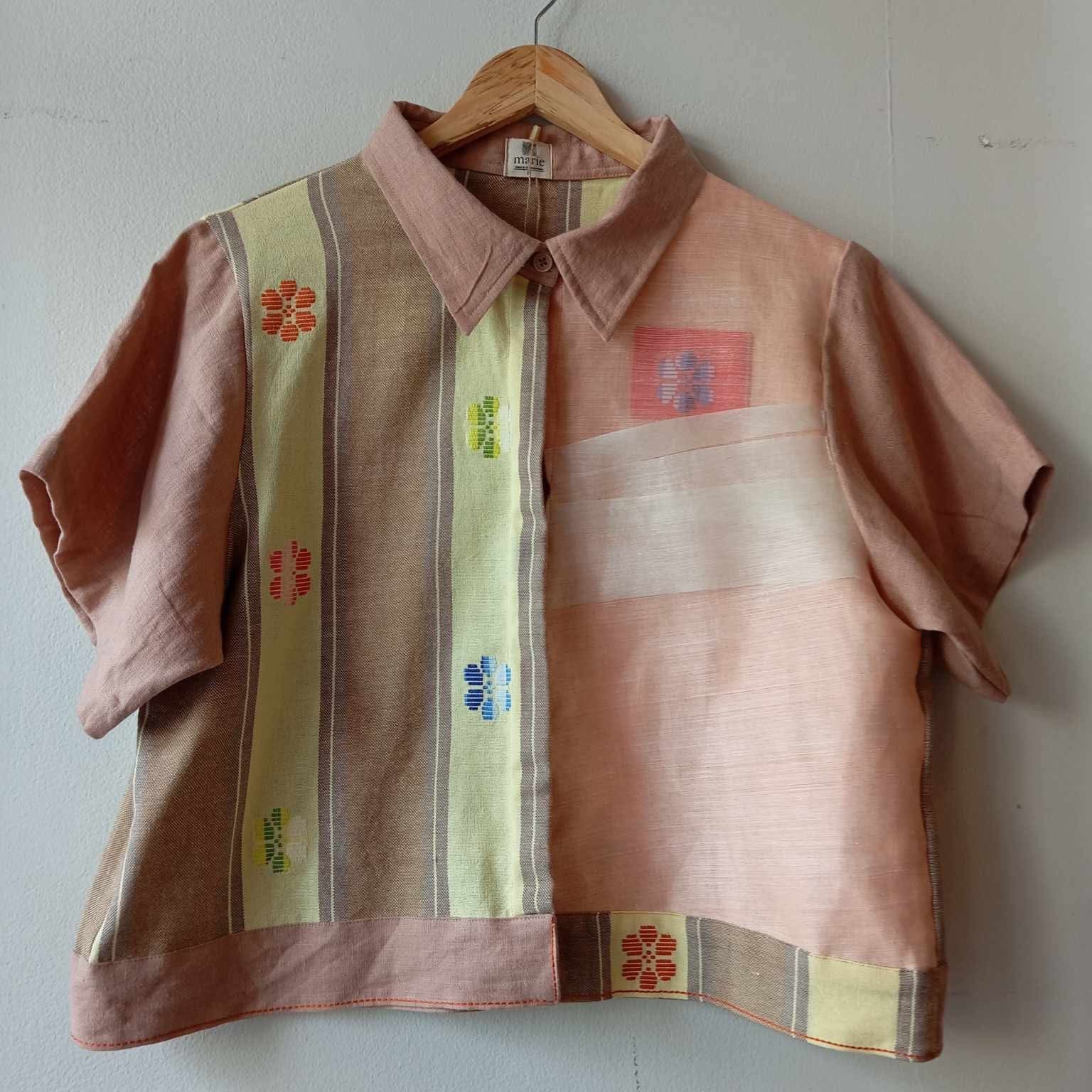 MATAHUM COLLECTION: MARIKIT in MIX FIONA / PLAIN PIÑA / SHEER : PEACH LINEN W/ PATCHES / MISTY ROSE LINEN SLEEVES