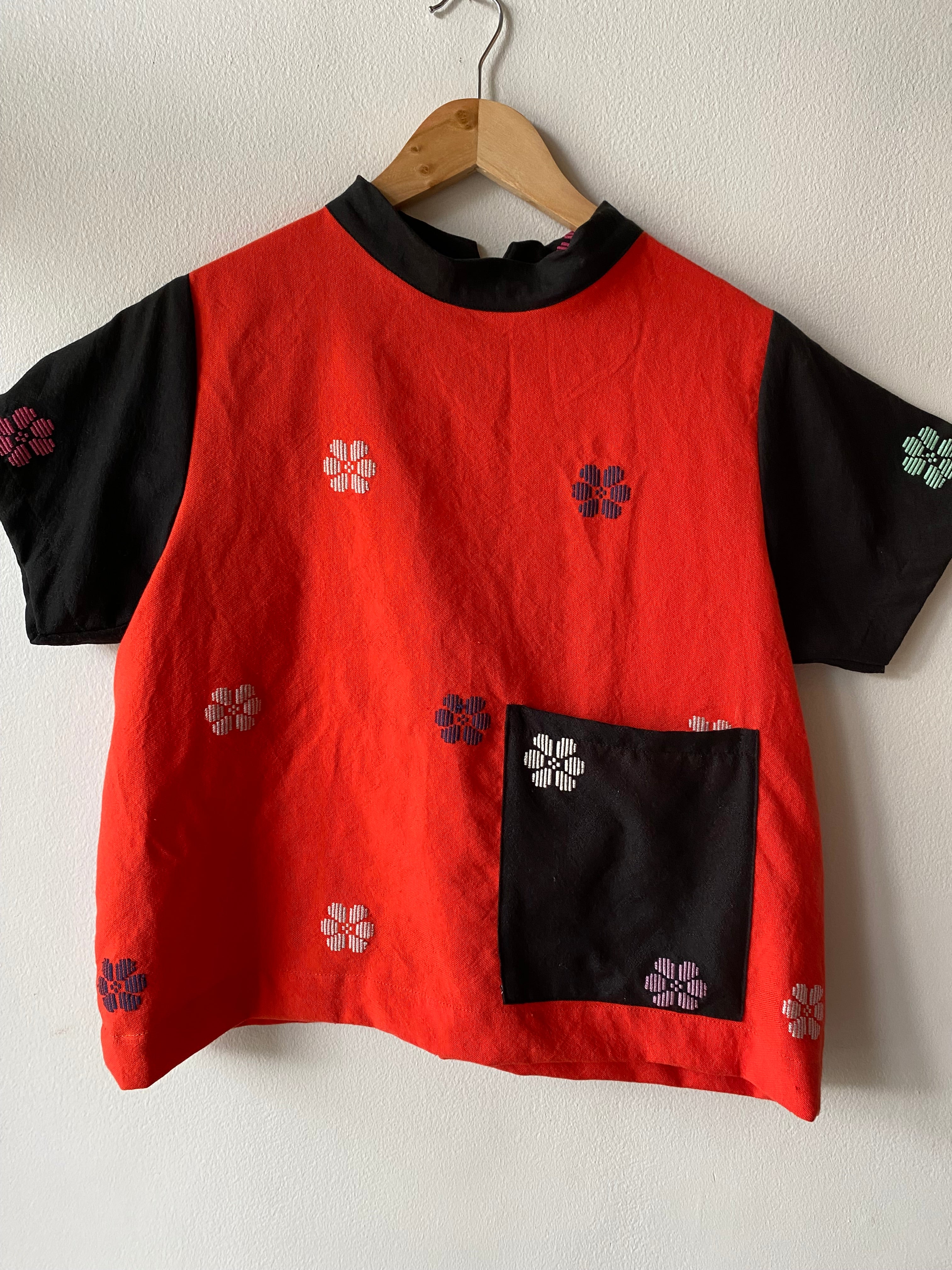 PAMANA V1: ORANGE FLOWERS W/ BLACK SLEEVES & POCKET