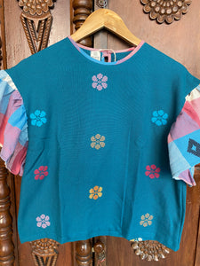 CORAZON: BLUE GREEN FLOWERS/ MONICA DIAMANTE SLEEVES