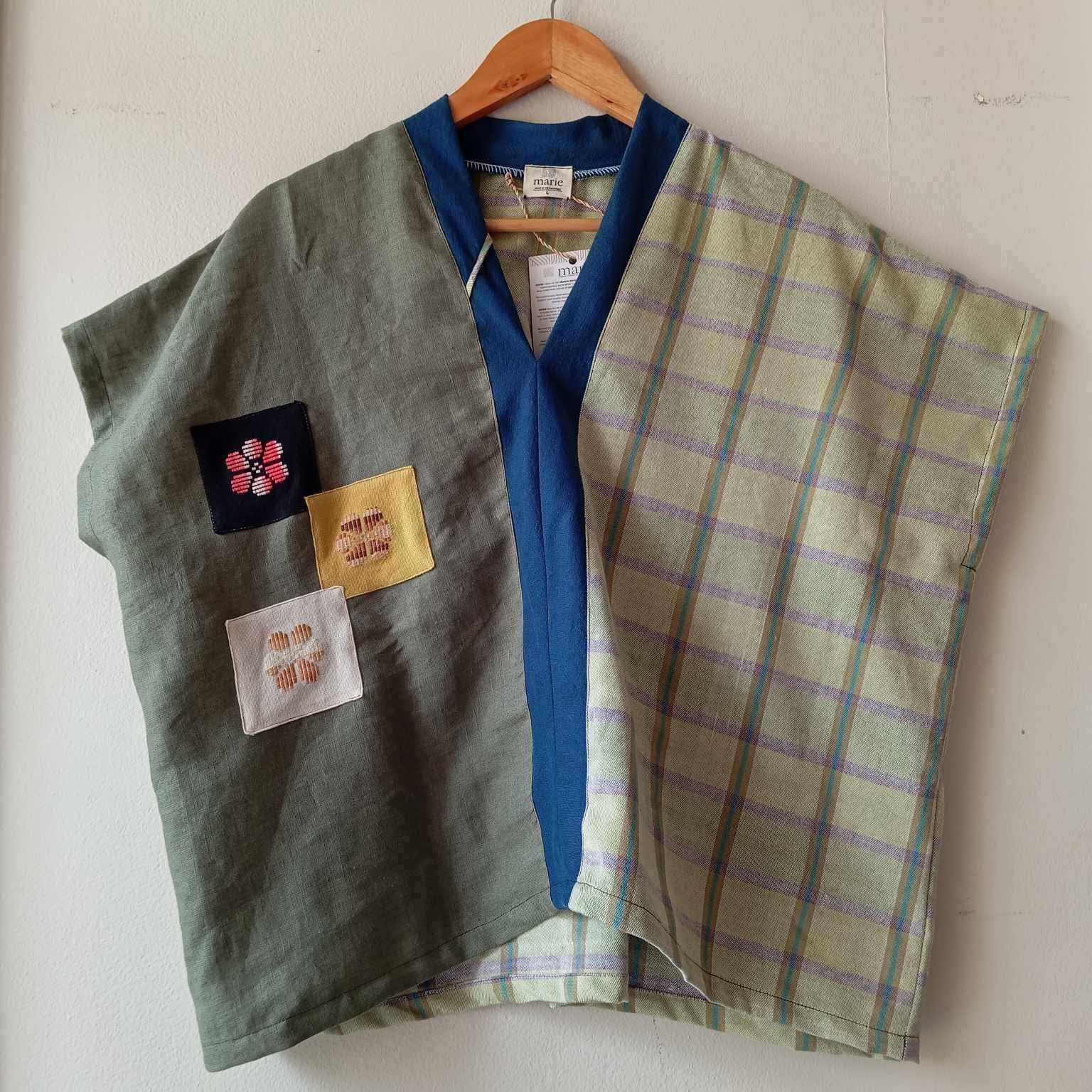 TINGADLAW: MIX GRAY GREEN LINEN / NIKKA W/ PATCHES / BLUE POLY BIAS