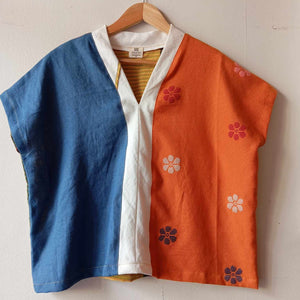 TINGADLAW: MIX BLUE LINEN / ORANGE FLOWERS WHITE LINEN BIAS / PAQUITA BACK