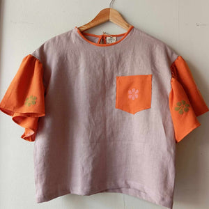 CORAZON: LIGHT PURPLE  W/ ORANGE FLOWERS POCKET & SLEEVES