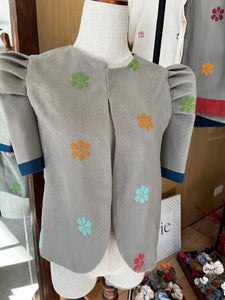 Bolero: gray flowers full (blue lining sleeves) large