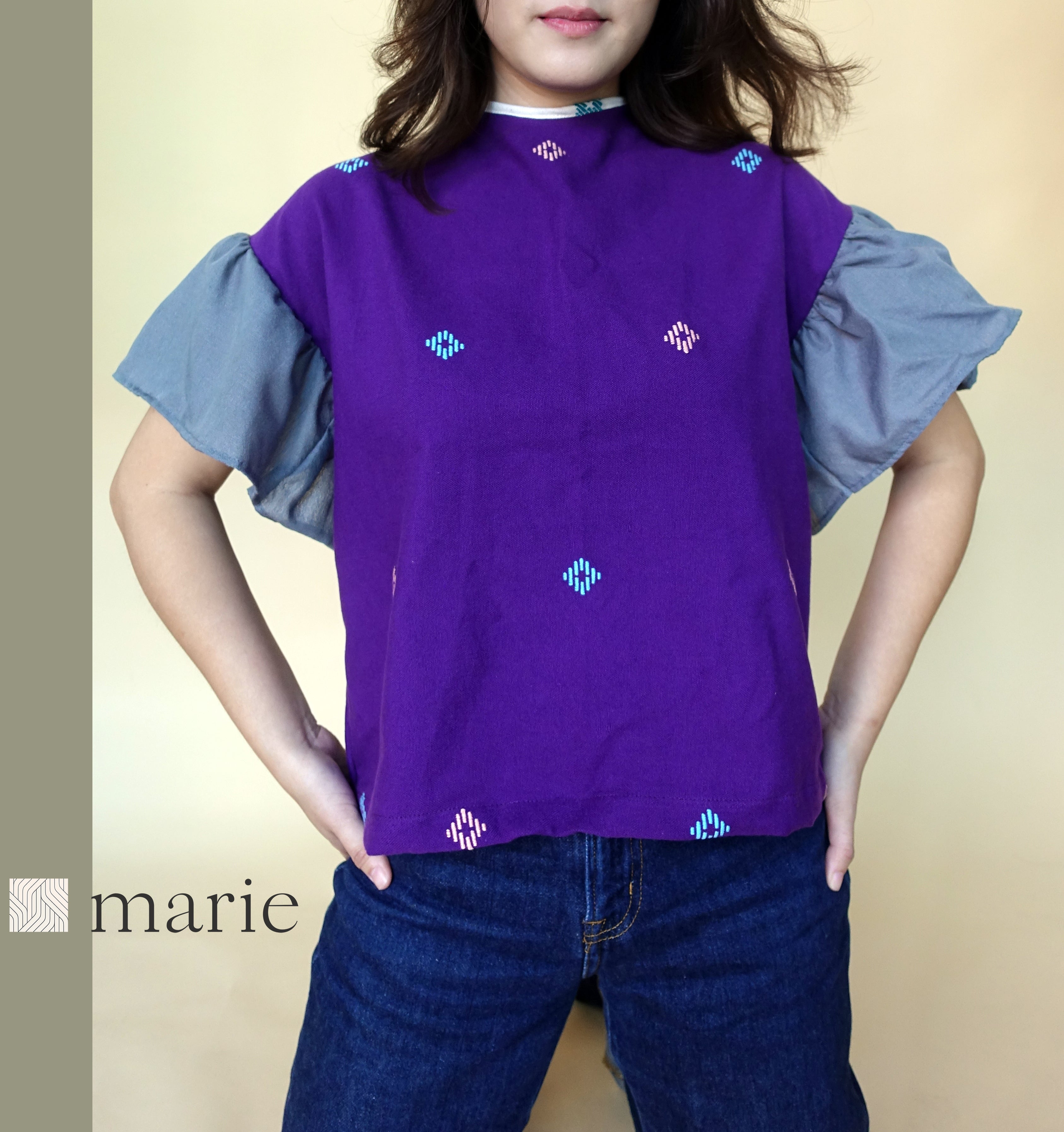 Corazon: Purple Diamante w/ ash gray sleeves