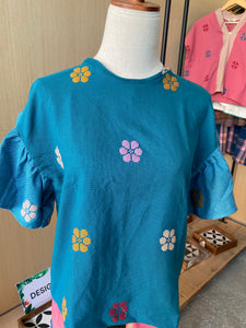 CORAZON: Forest green flowers w/ light teal sleeves