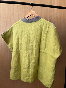 TINGADLAW: Kylah w/  flower patches, gray bias/ lime green LINEN back *