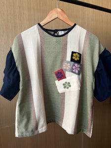 CORAZON:AGNES W/  FLOWER PATCHES - NAVY BLUE SLEEVES