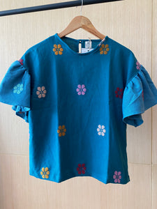 CORAZON: Forest green flowers w/ light teal sleeves