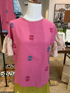 corazon: pink flowers2 with linen sleeves