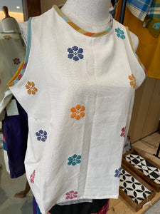 SLEEVELESS: white flowers/ bianca