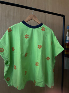 KASIYAHAN: NEON GREEN FLOWERS W/ BLUE RIBBED COLLAR*